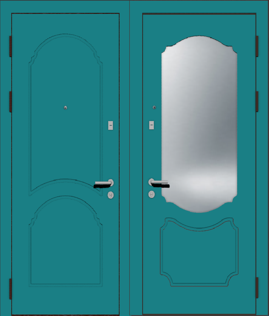 Входная дверь мдф эмаль белая с зеркалом бирюзовая